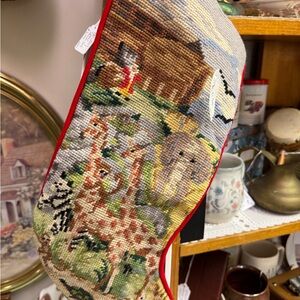 Vintage needlepoint Noah’s ark stocking